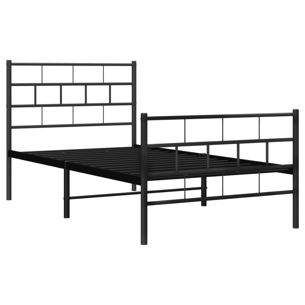 vidaXL Metal Bed Frame with Headboard and Footboard Black 39.4"x78.7"