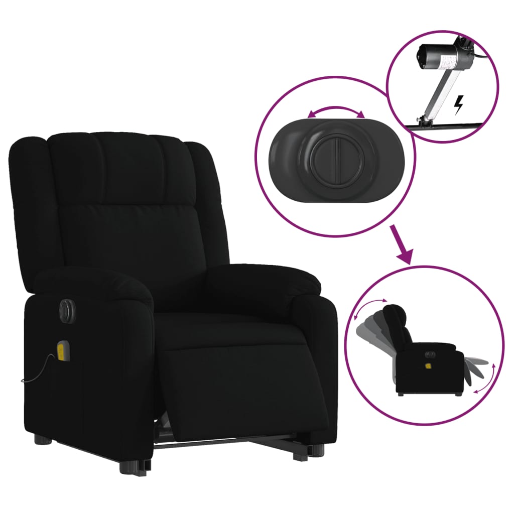 vidaXL Electric Stand up Massage Recliner Chair Black Fabric