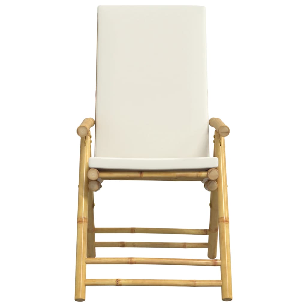 vidaXL 4 Piece Folding Bistro Chairs with Cream White Cushions Bamboo