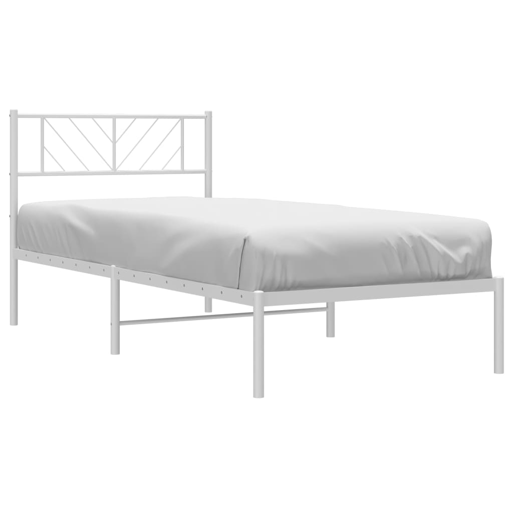 vidaXL Metal Bed Frame without Mattress with Headboard White 39.4"x74.8"