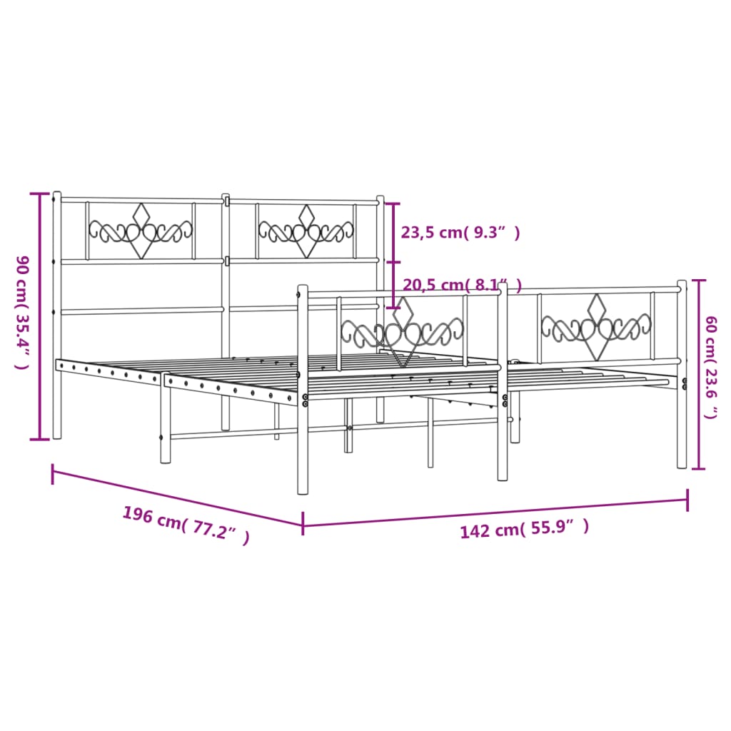 vidaXL Metal Bed Frame without Mattress with Footboard Black 53.1"x74.8"