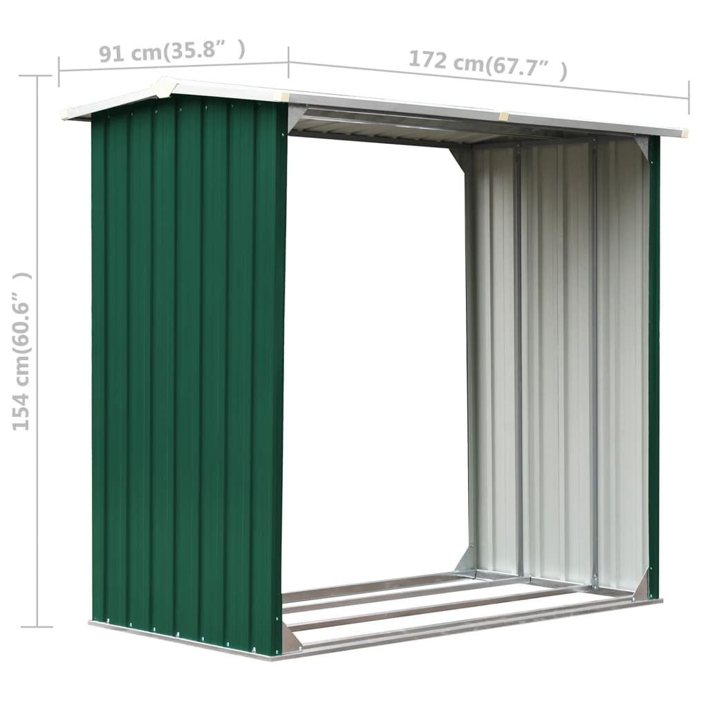 vidaXL Log Storage Shed Galvanized Steel 67.7"x35.8"x60.6" Green