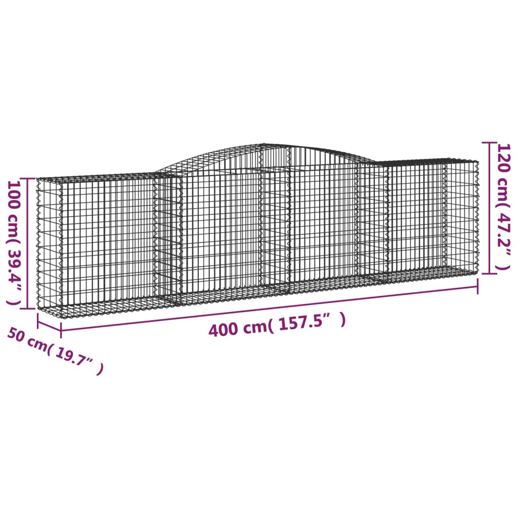 vidaXL Arched Gabion Baskets 3 pcs 157.5"x19.7"x39.4"/47.2" Galvanized Iron