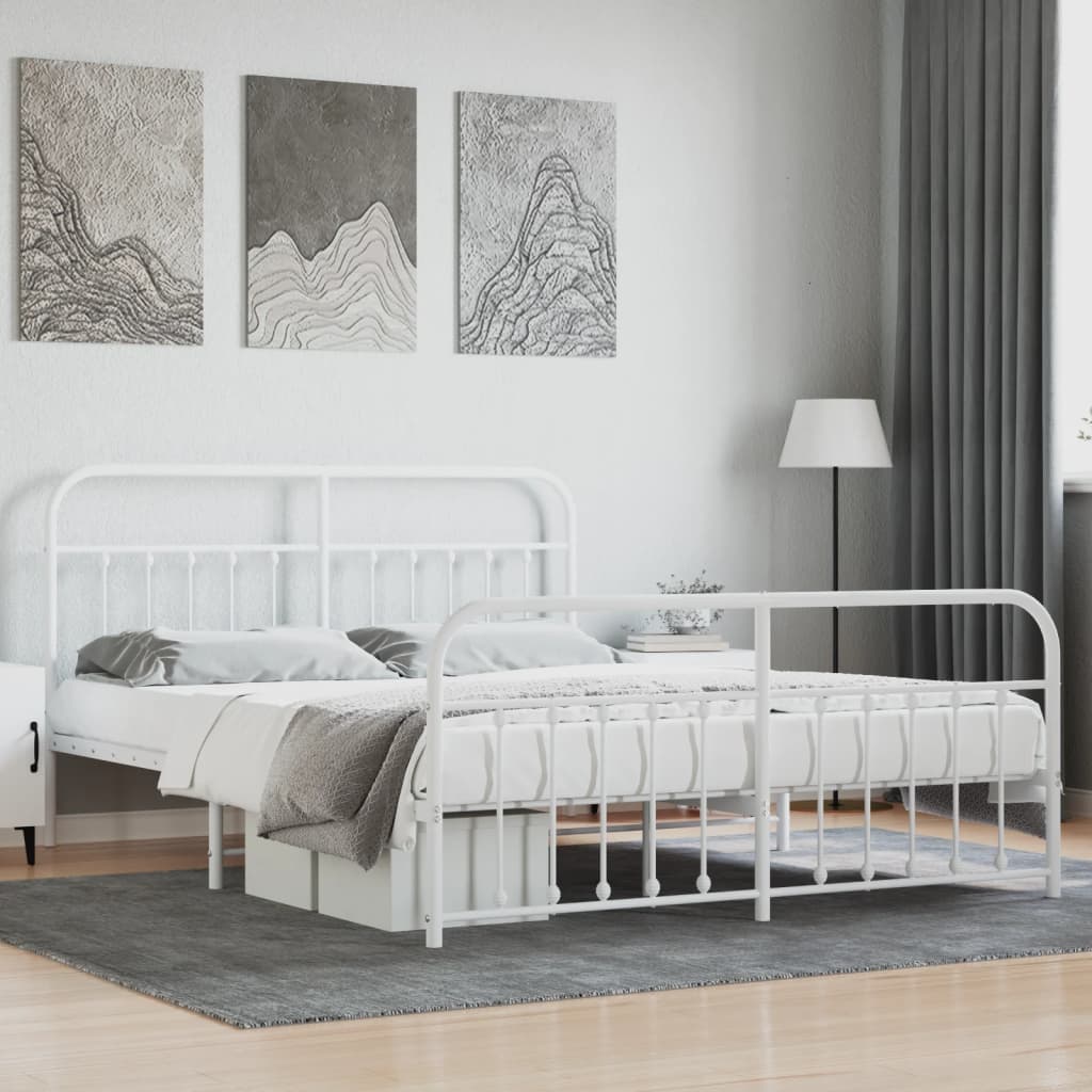 vidaXL Metal Bed Frame without Mattress with Footboard White 72"x83.9"