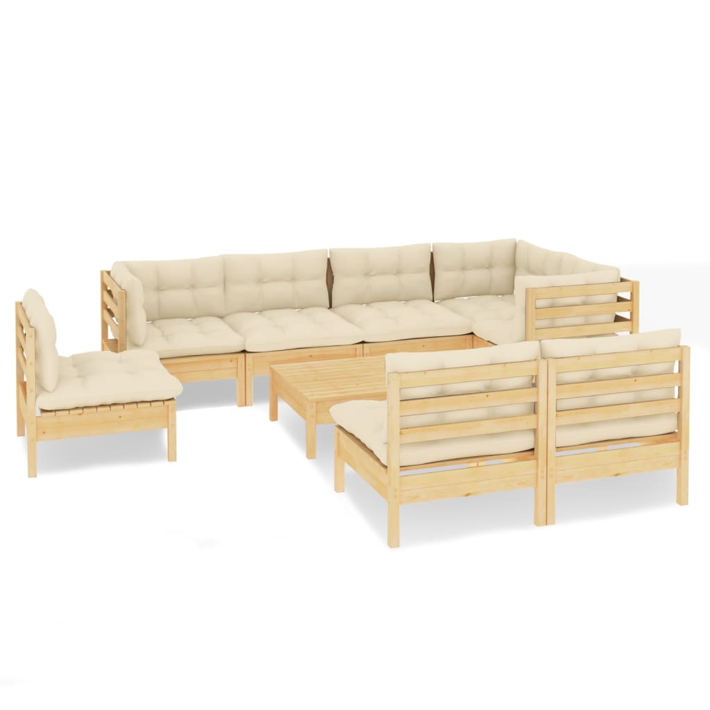 vidaXL 9 Piece Patio Lounge Set with Cream Cushions Solid Pinewood