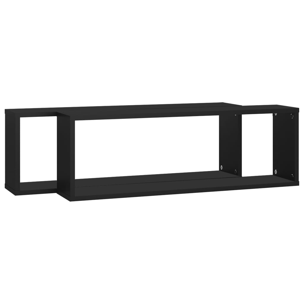 vidaXL Wall Cube Shelves 2 pcs Black 31.5"x5.9"x10.4" Engineered Wood