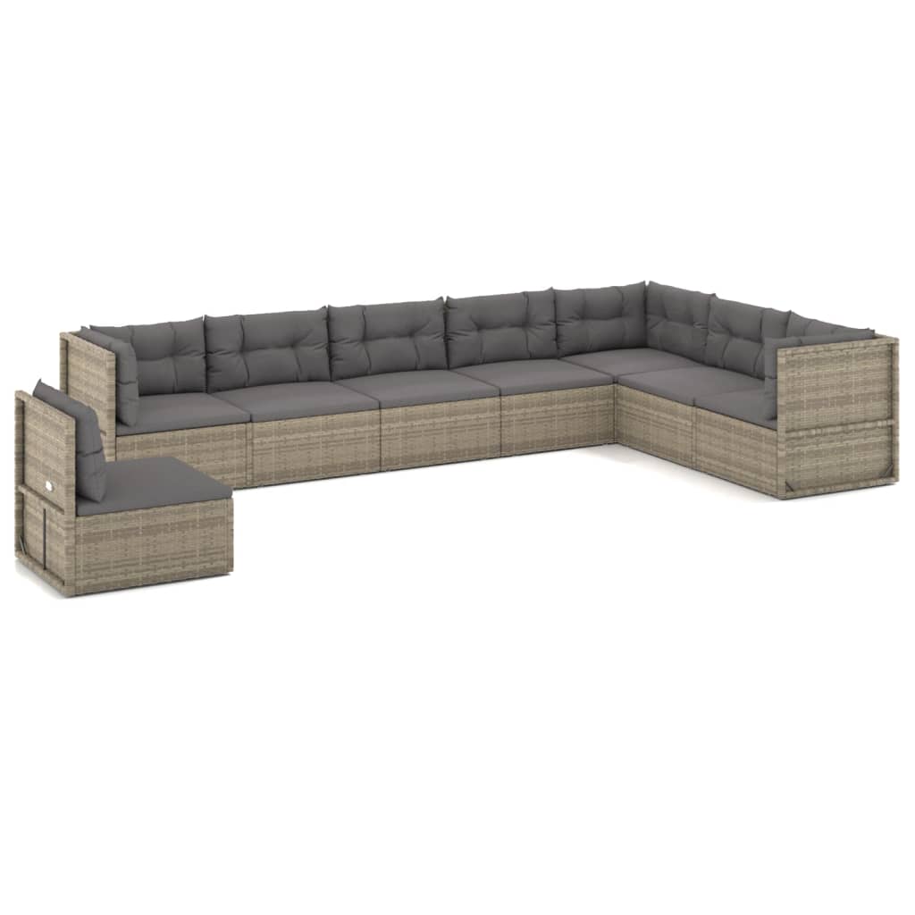 vidaXL 8 Piece Patio Lounge Set with Cushions Gray Poly Rattan