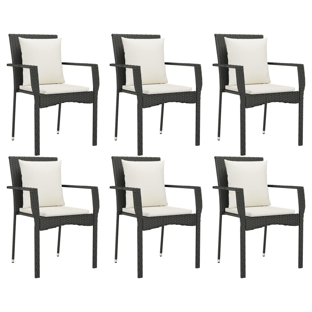 vidaXL 7 Piece Patio Dining Set with Cushions Black Poly Rattan