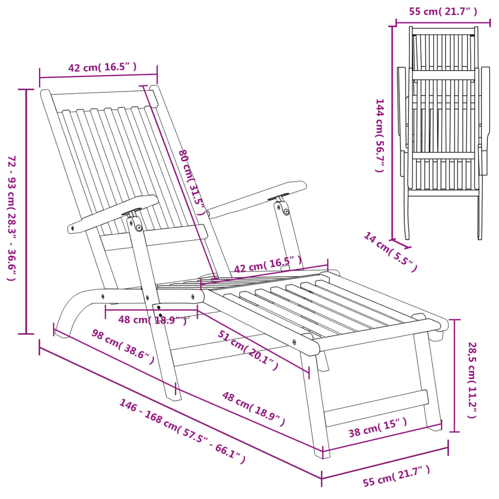 vidaXL Patio Deck Chairs with Footrests and Table Solid Wood Acacia