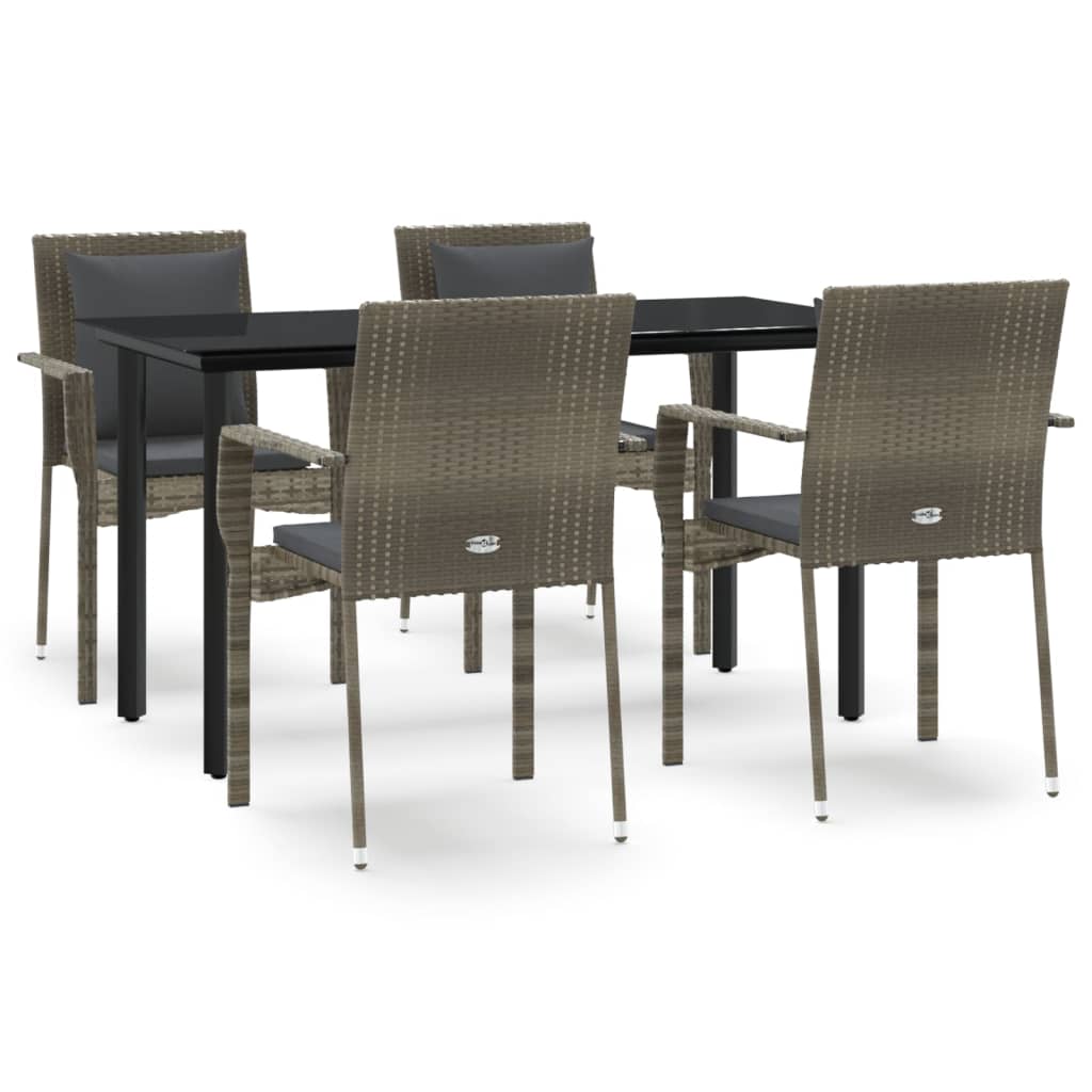 vidaXL 5 Piece Patio Dining Set with Cushions Black and Gray Poly Rattan