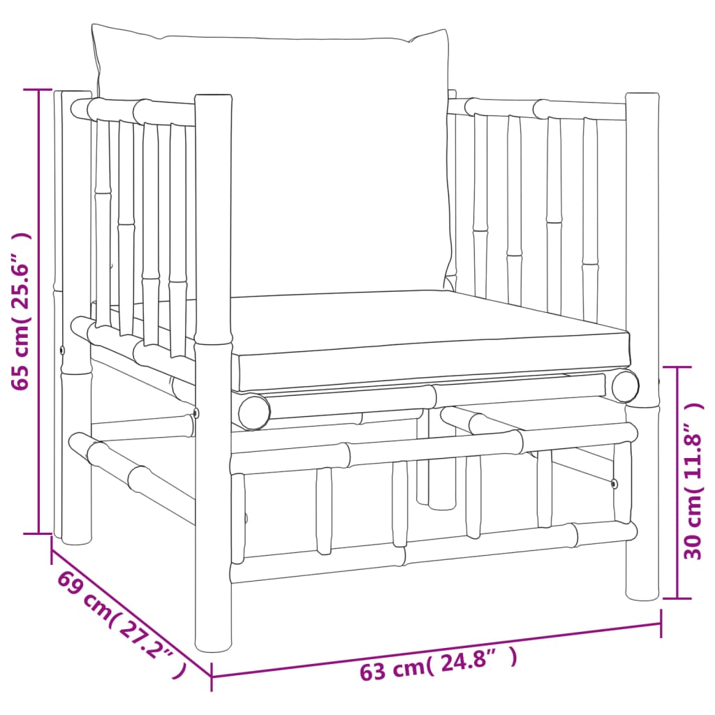 vidaXL 5 Piece Patio Lounge Set with Dark Gray Cushions Bamboo