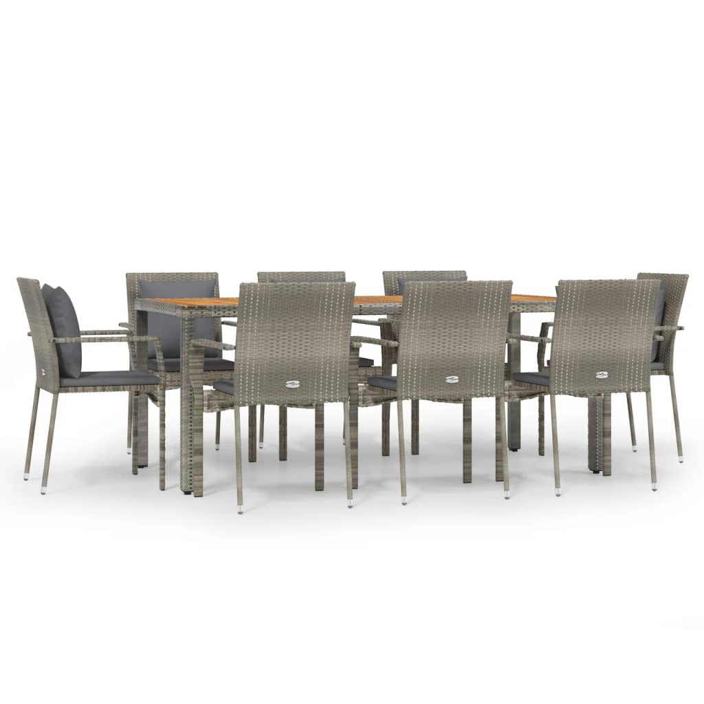 vidaXL 9 Piece Patio Dining Set with Cushions Gray Poly Rattan