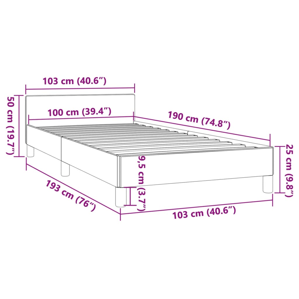 vidaXL Bed Frame with Headboard Light Gray 39.4"x74.8" Twin Fabric