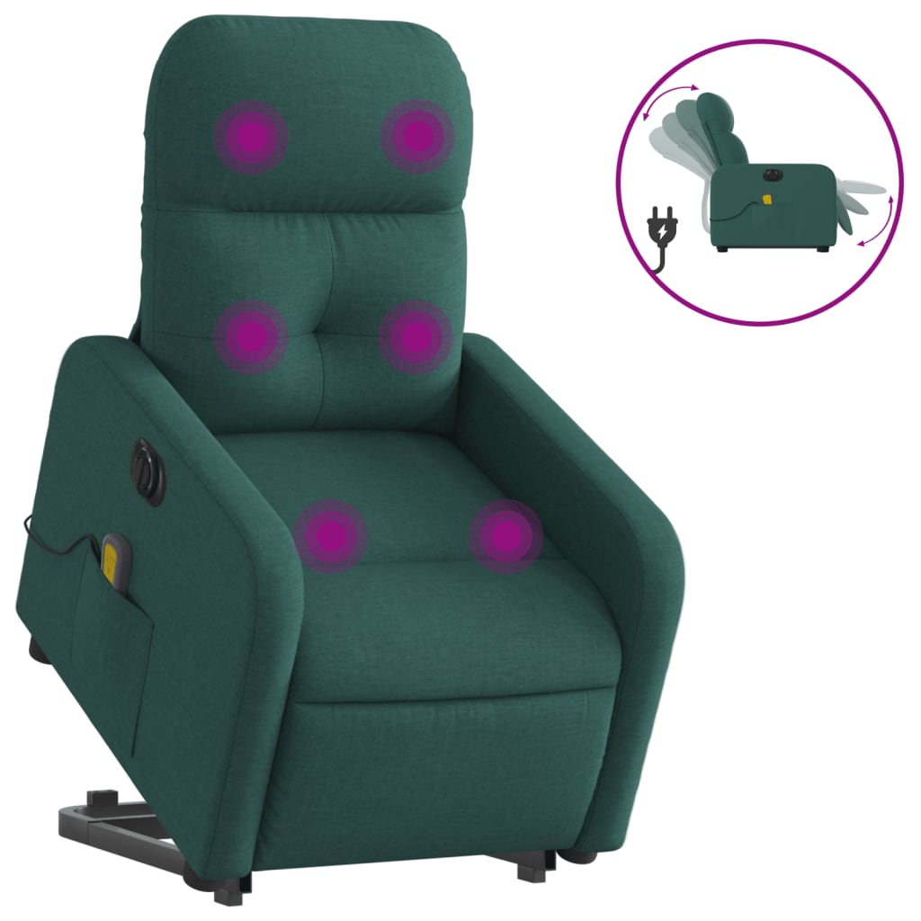 vidaXL Electric Stand up Massage Recliner Chair Dark Green Fabric