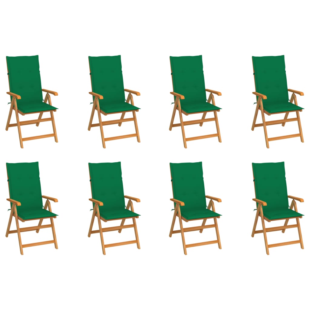 vidaXL Reclining Patio Chairs with Cushions 8 pcs Solid Teak Wood