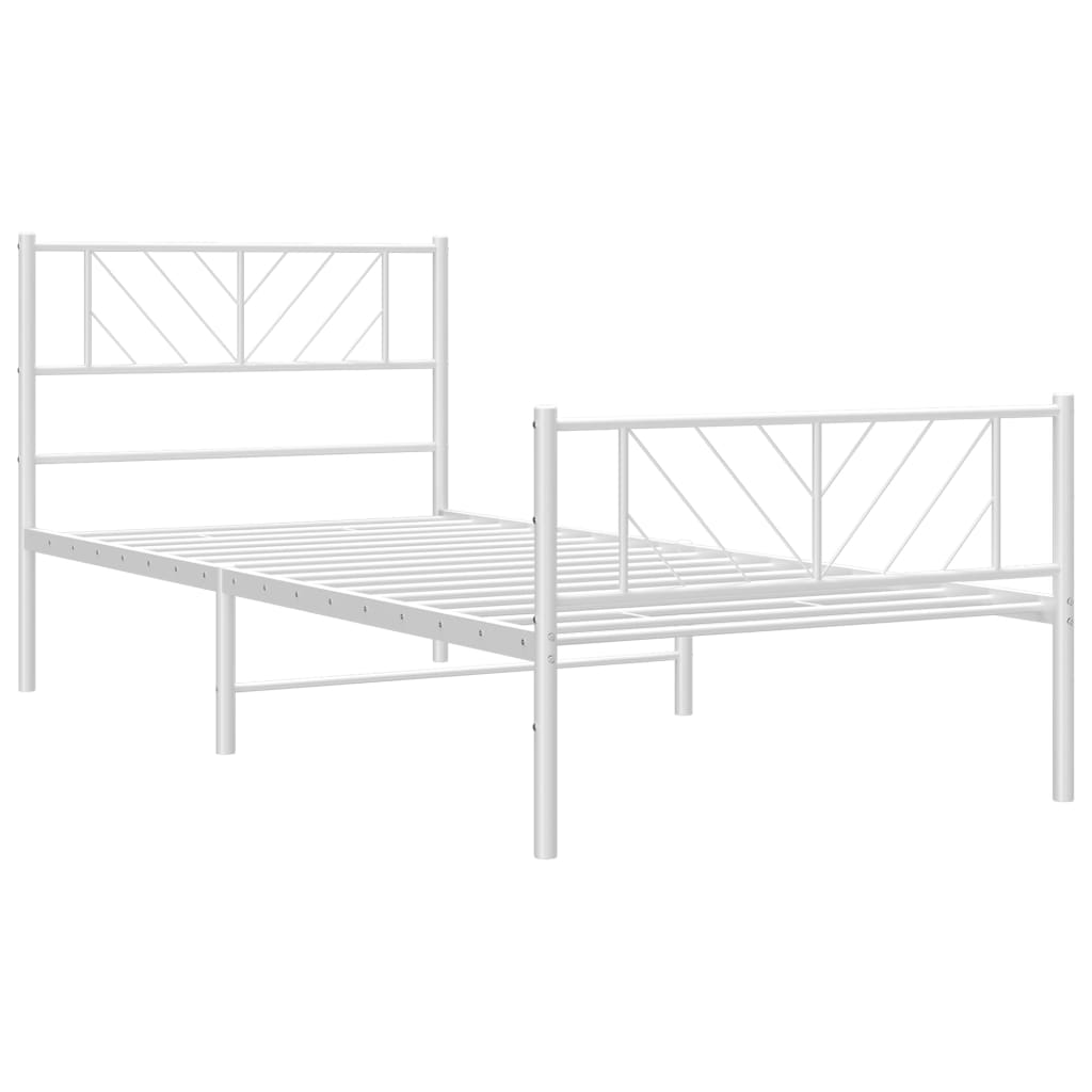 vidaXL Metal Bed Frame without Mattress with Footboard White 39.4"x74.8"