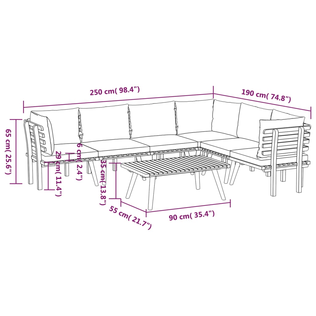 vidaXL 7 Piece Patio Lounge Set with Cushions Solid Acacia Wood