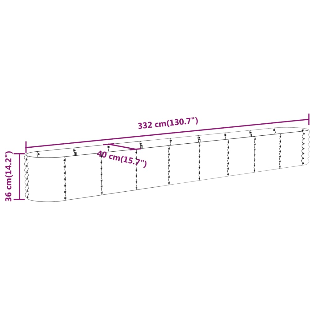 vidaXL Patio Raised Bed Powder-coated Steel 130.7"x15.7"x14.2" Gray