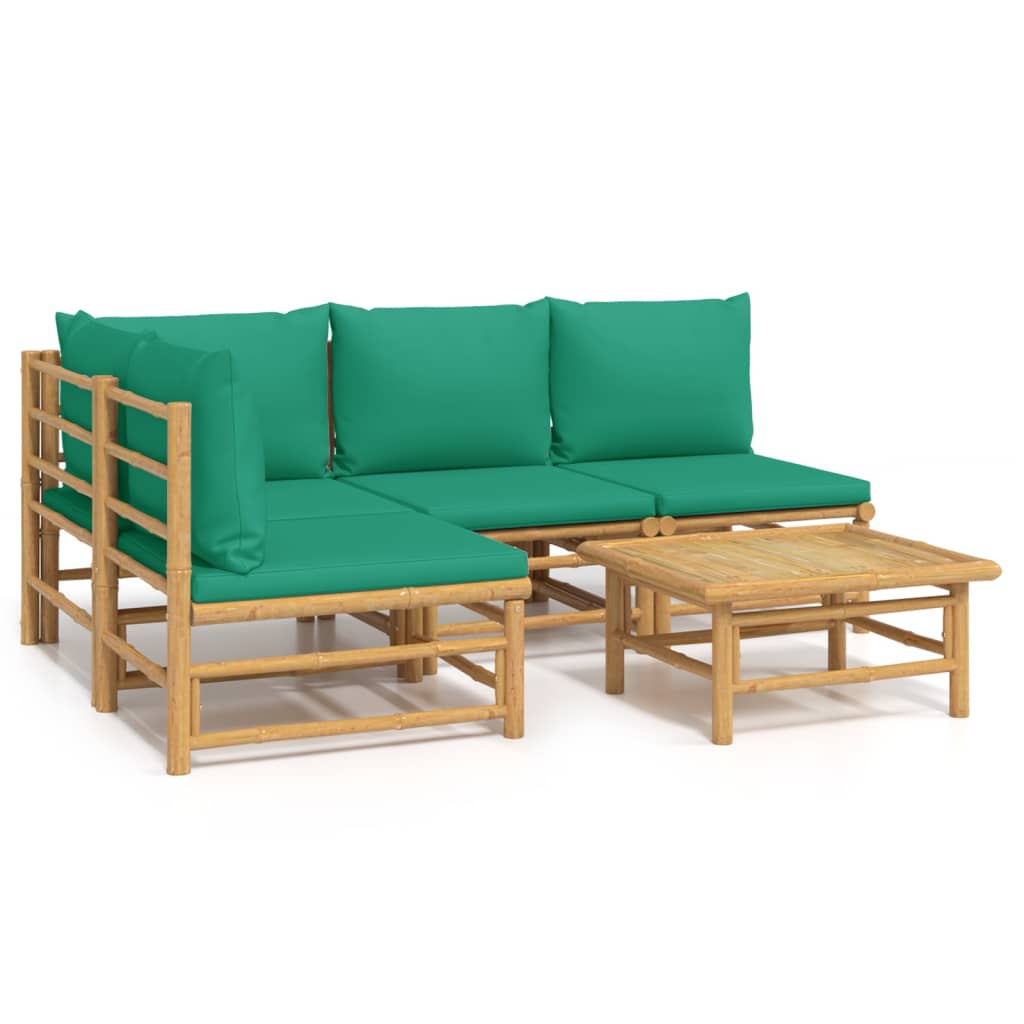 vidaXL 5 Piece Patio Lounge Set with Green Cushions Bamboo