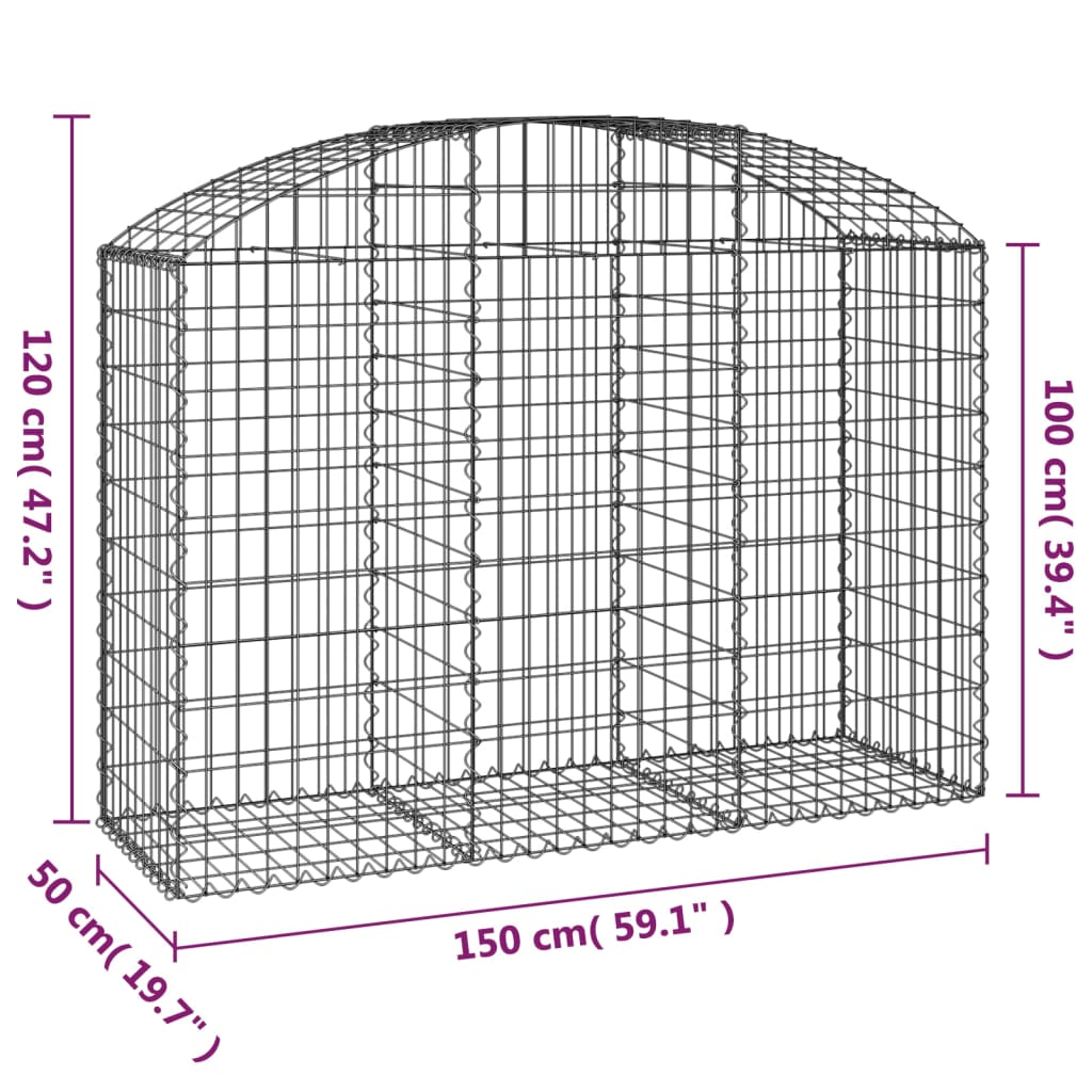 vidaXL Arched Gabion Basket 59.1"x19.7"x39.4"/47.2" Galvanized Iron