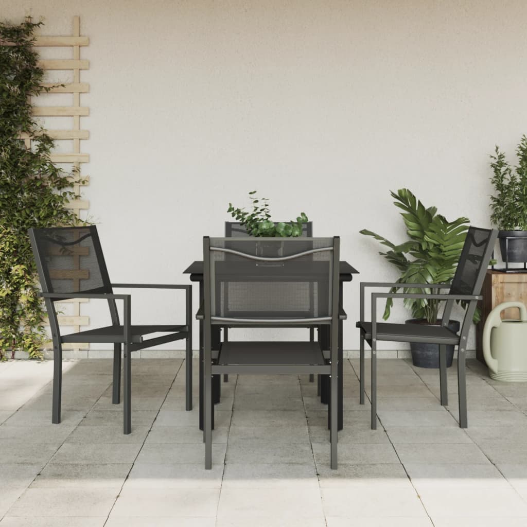 vidaXL 5 Piece Patio Dining Set Black Steel and Textilene