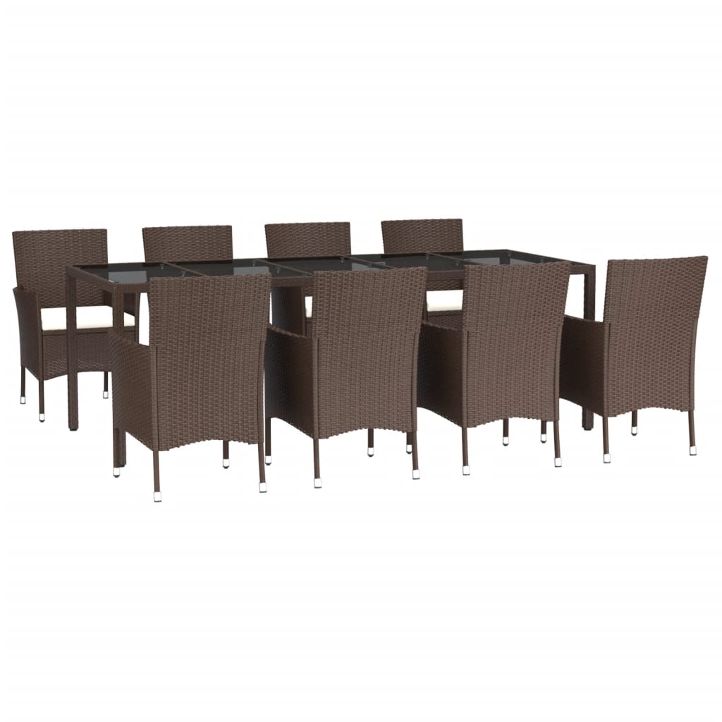 vidaXL 9 Piece Patio Dining Set with Cushions Brown Poly Rattan