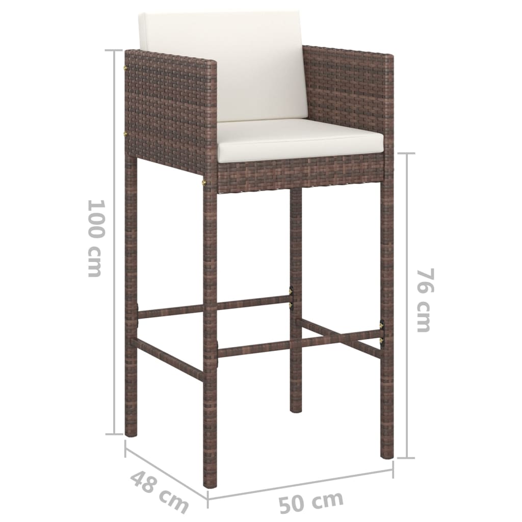 vidaXL 3 Piece Patio Bar Set with Cushions Poly Rattan Brown