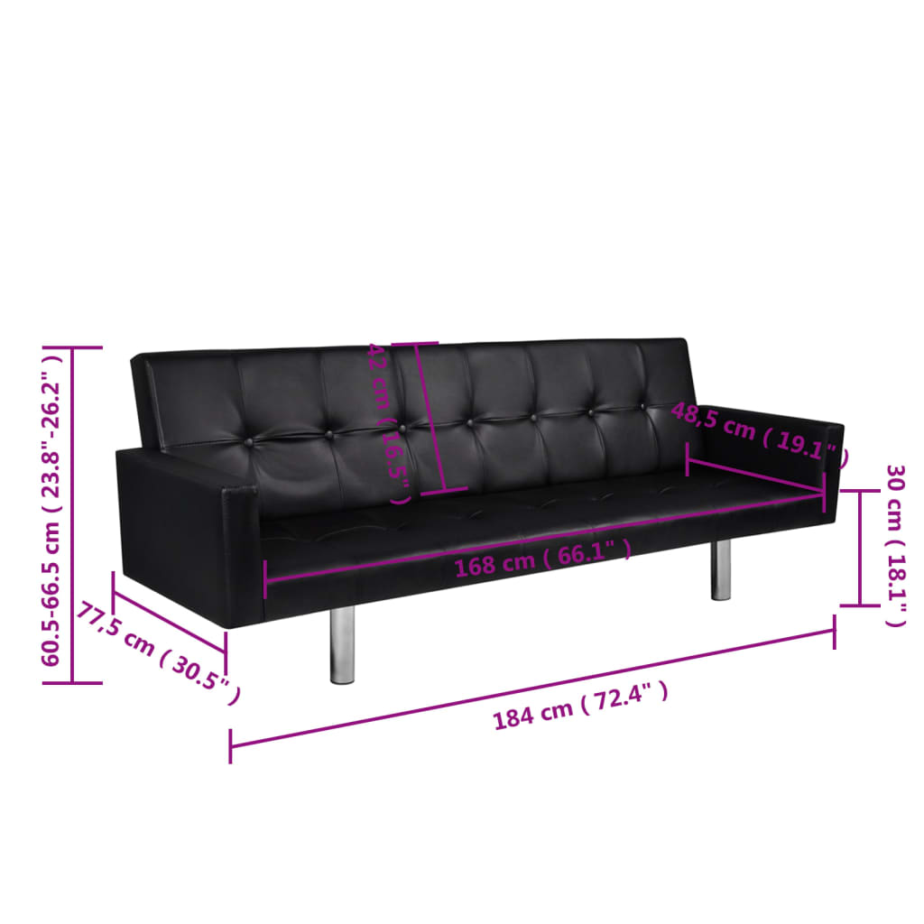 vidaXL Sofa Bed with Armrest Black Artificial Leather