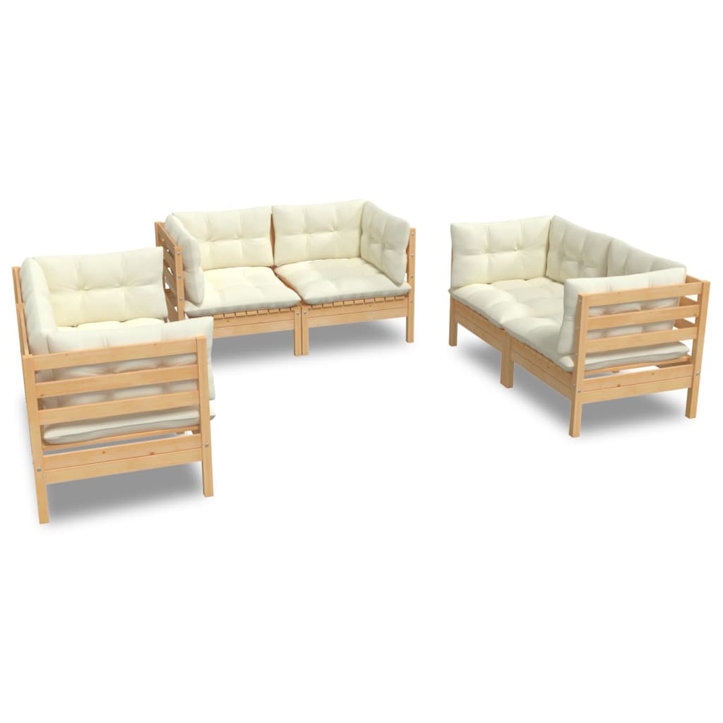 vidaXL 6 Piece Patio Lounge Set with Cream Cushions Solid Pinewood