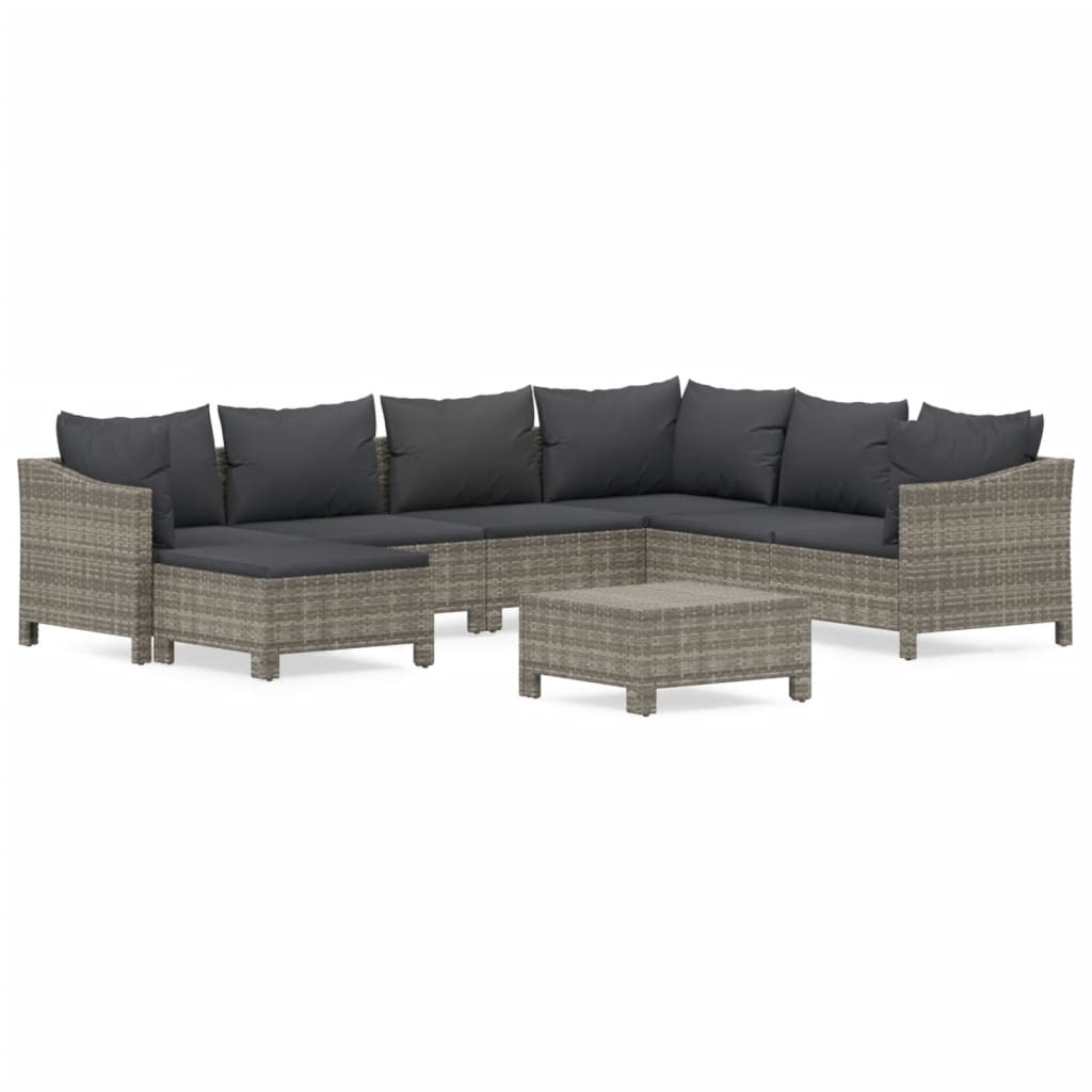 vidaXL 8 Piece Patio Lounge Set with Cushions Gray Poly Rattan