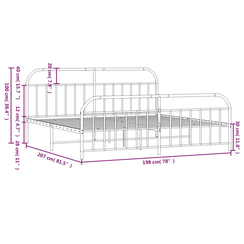 vidaXL Metal Bed Frame without Mattress with Footboard White 76"x79.9"