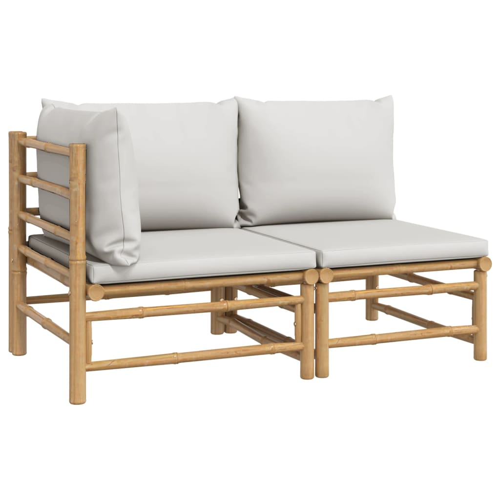 vidaXL 2 Piece Patio Lounge Set with Light Gray Cushions Bamboo