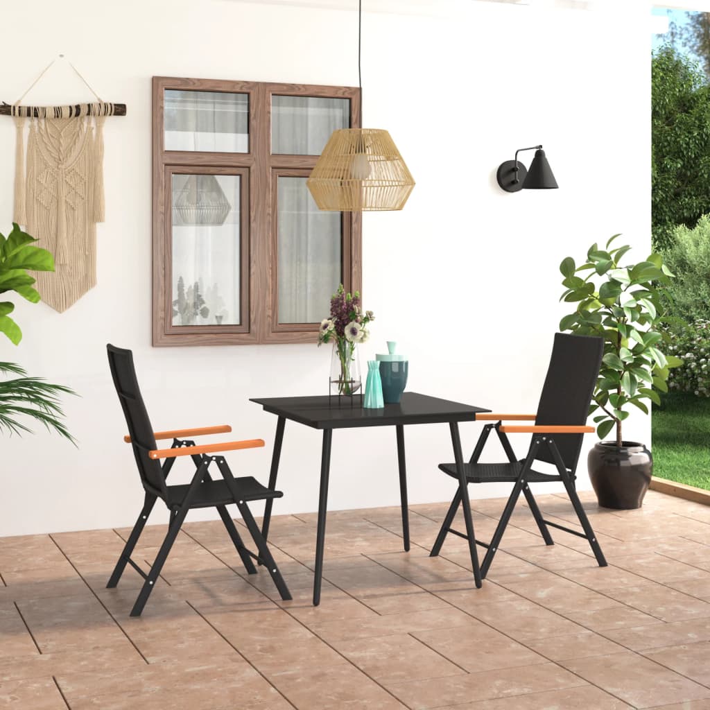 vidaXL 3 Piece Patio Dining Set Black and Brown