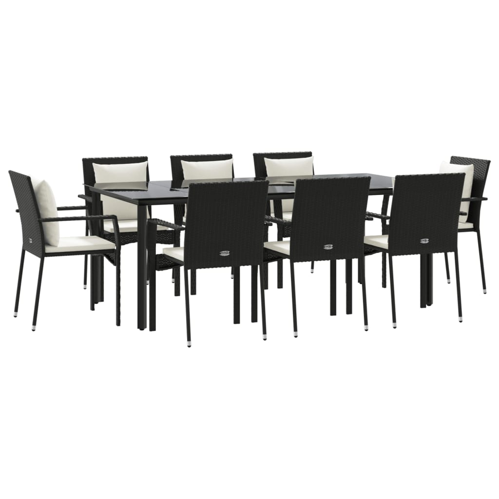 vidaXL 9 Piece Patio Dining Set with Cushions Black Poly Rattan