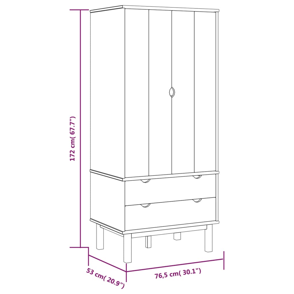 vidaXL Wardrobe OTTA Brown and White 30.1"x20.9"x67.7" Solid Wood Pine