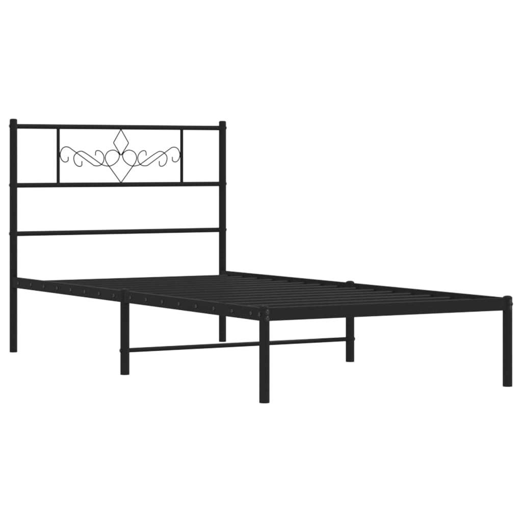 vidaXL Metal Bed Frame without Mattress with Headboard Black 39.4"x78.7"