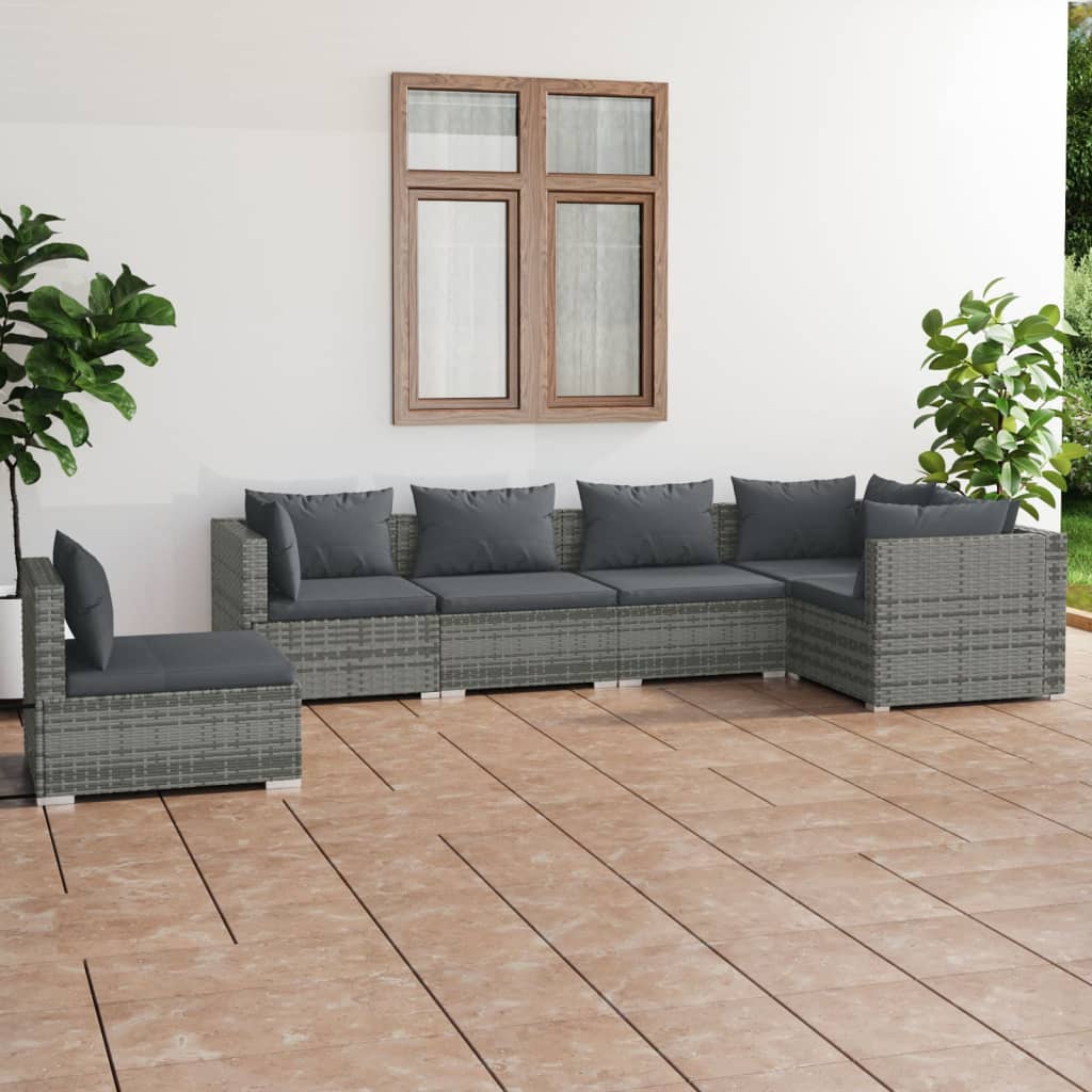 vidaXL 6 Piece Patio Lounge Set with Cushions Poly Rattan Gray