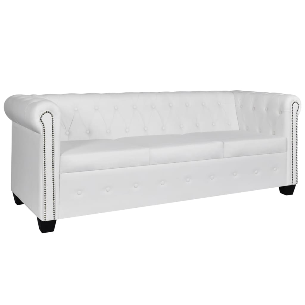 vidaXL Chesterfield Sofa Set 2-Seater and 3-Seater White Faux Leather