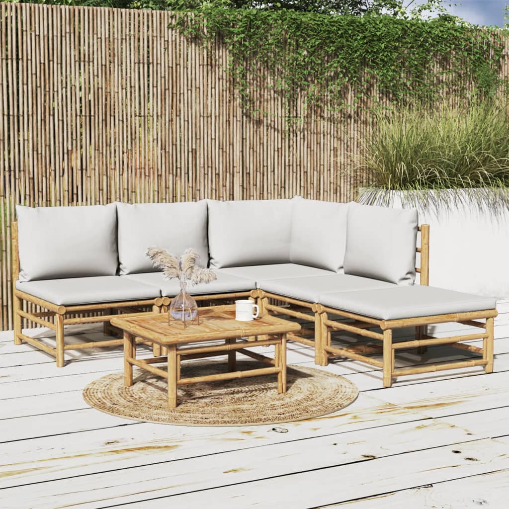 vidaXL 6 Piece Patio Lounge Set with Light Gray Cushions Bamboo