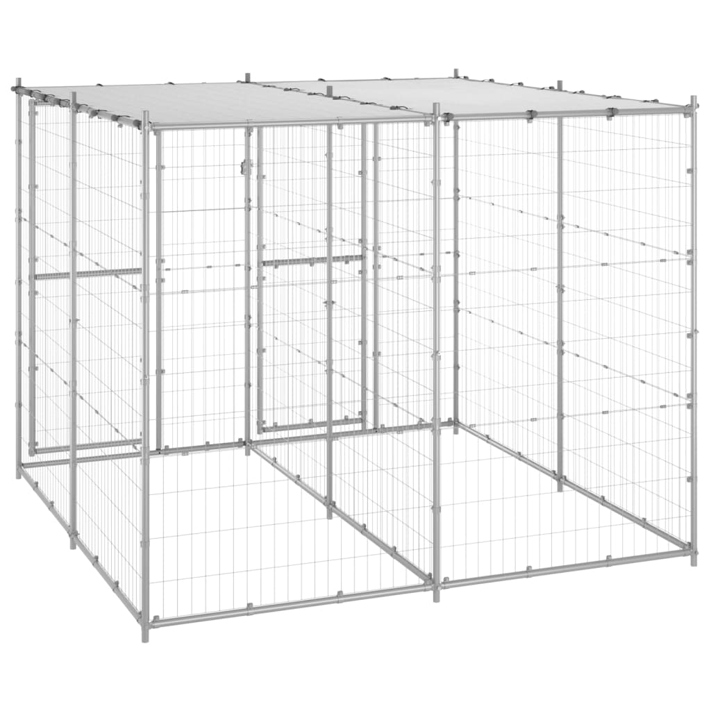 vidaXL Outdoor Dog Kennel Galvanized Steel with Roof 52.1 ft²