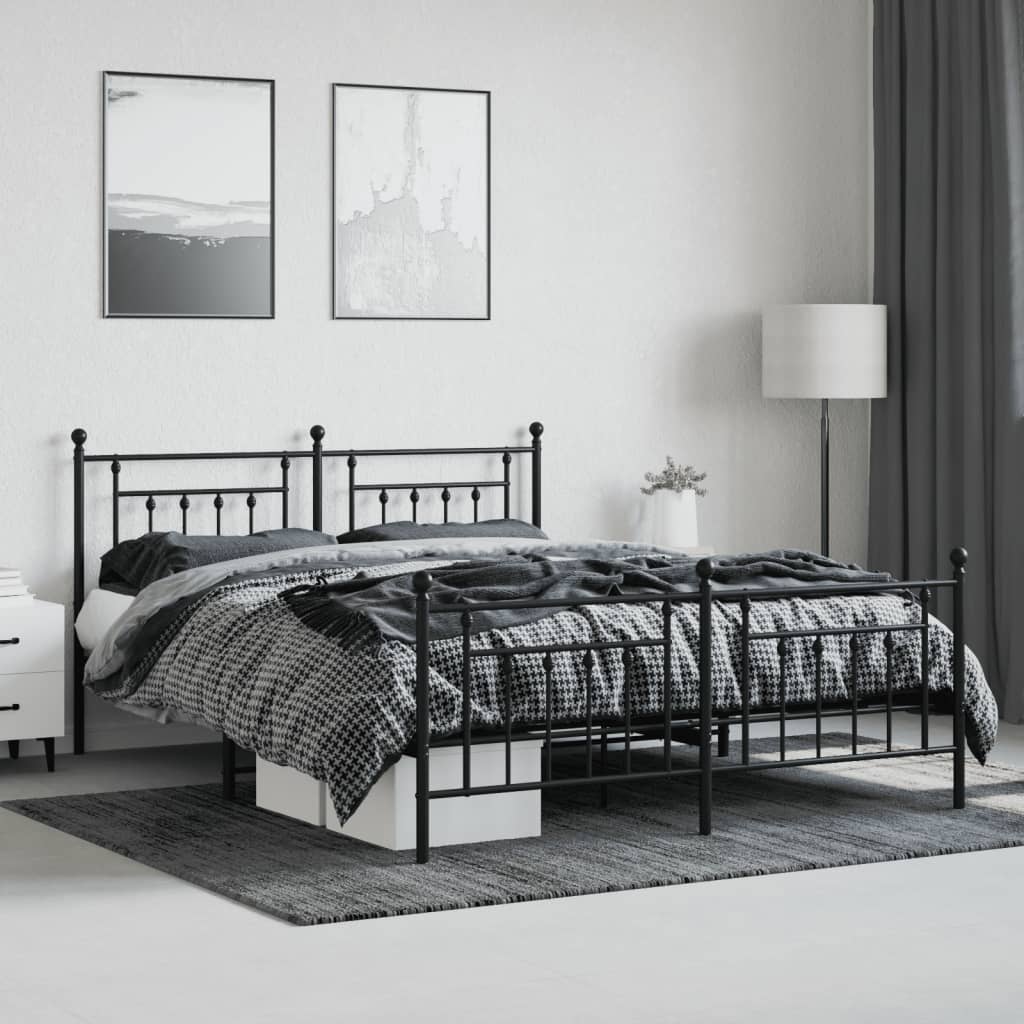 vidaXL Metal Bed Frame without Mattress with Footboard Black 72"x83.9"