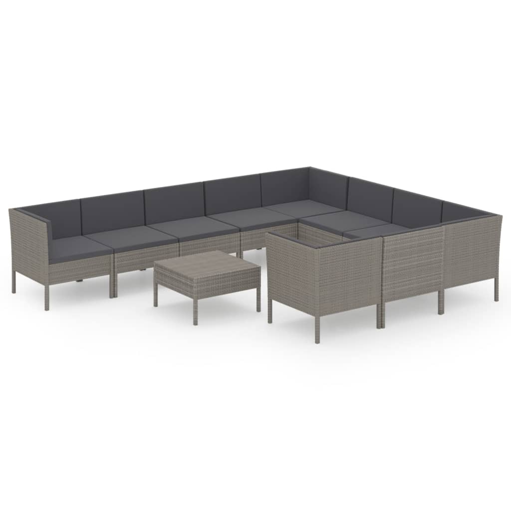 vidaXL 11 Piece Patio Lounge Set with Cushions Poly Rattan Gray