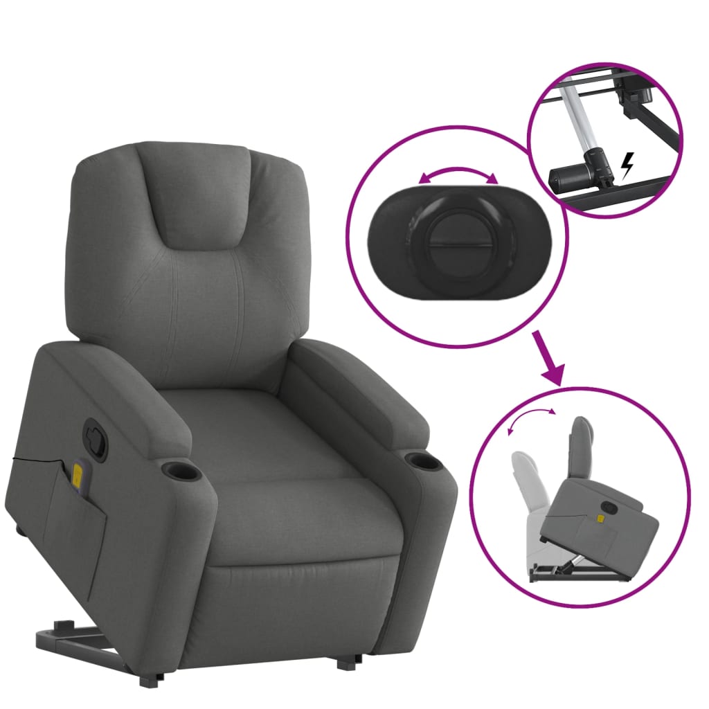 vidaXL Stand up Massage Recliner Chair Dark Gray Fabric