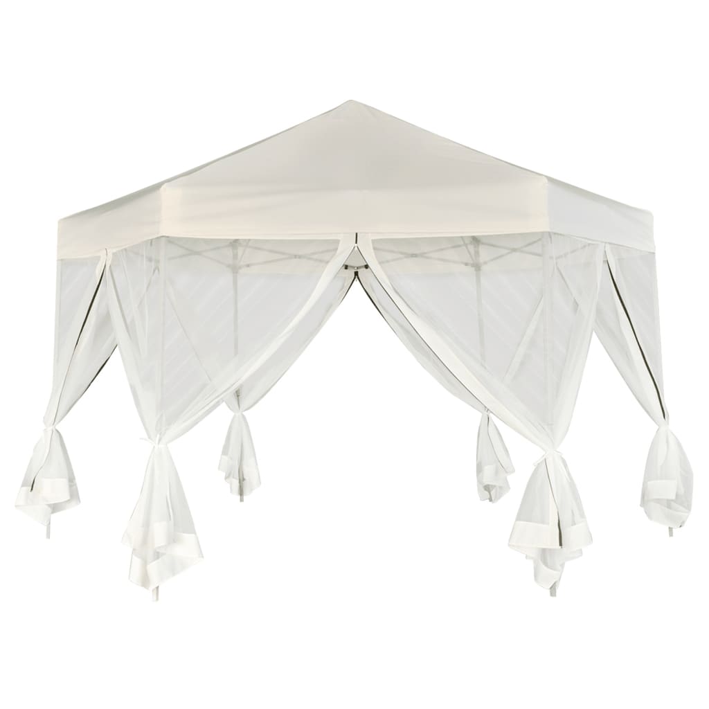 vidaXL Hexagonal Pop-Up Marquee with 6 Sidewalls Cream White 11.8'x10.2'