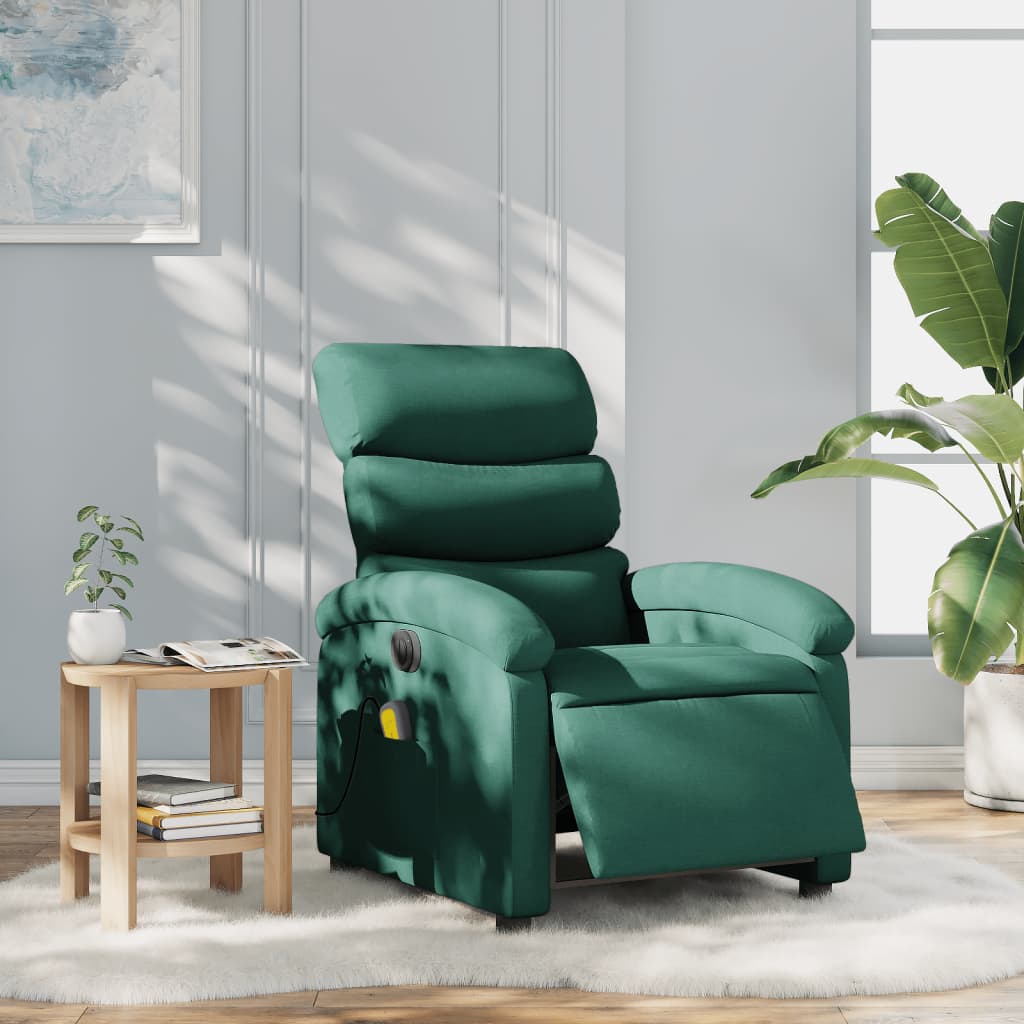 vidaXL Electric Massage Recliner Chair Dark Green Fabric