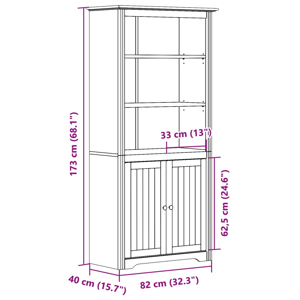 vidaXL Bookcase BODO White 32.3"x15.7"x68.1" Solid Wood Pine