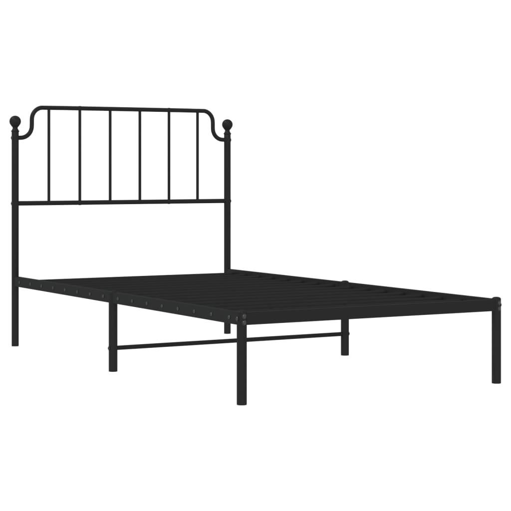 vidaXL Metal Bed Frame without Mattress with Headboard Black 39.4"x74.8"