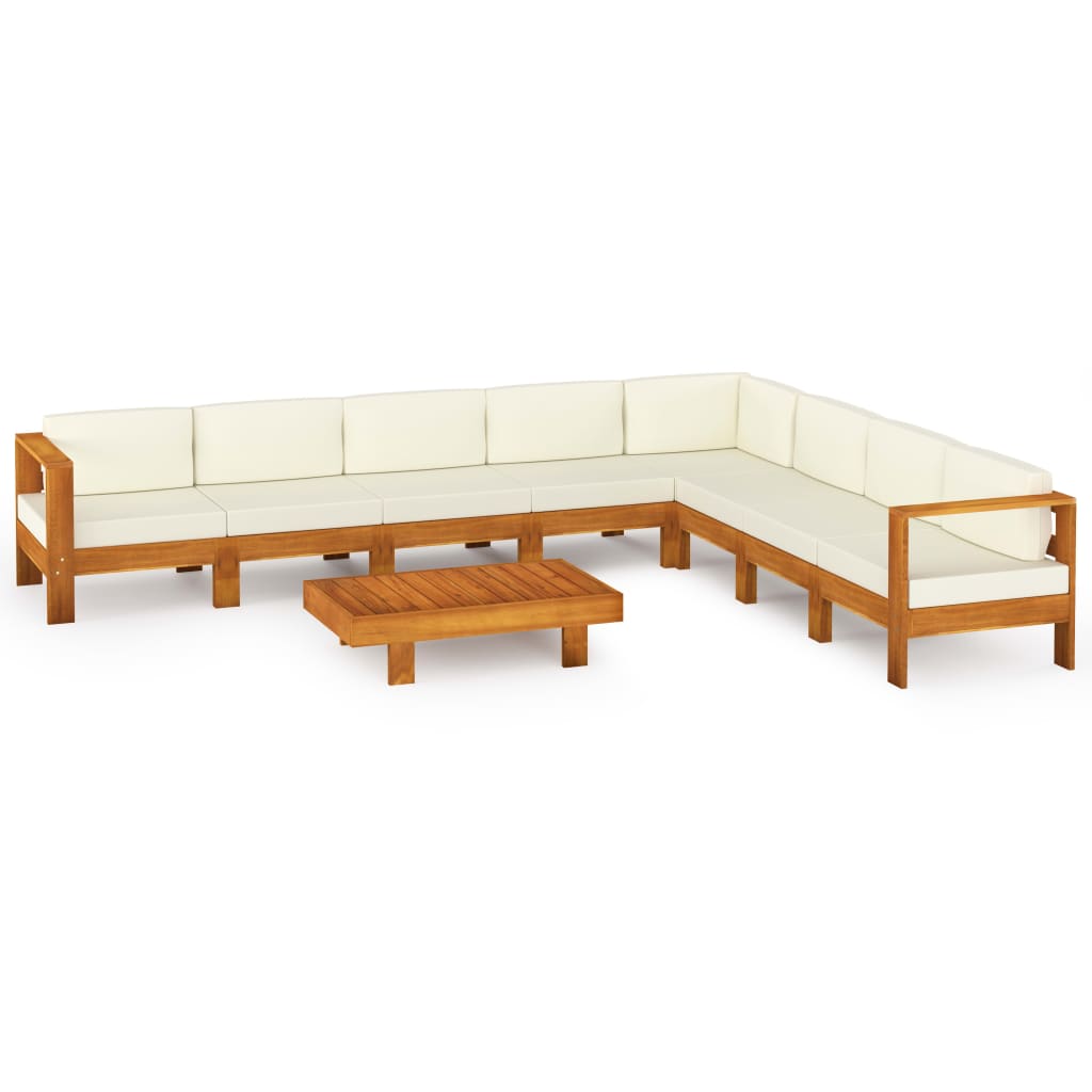 vidaXL 9 Piece Patio Lounge Set with Cream White Cushions Acacia Wood