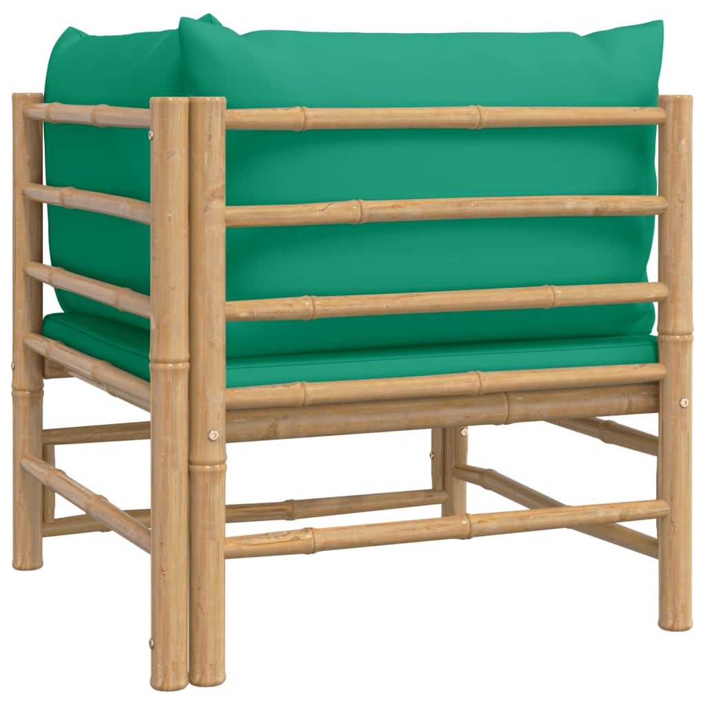 vidaXL Patio Corner Sofa with Green Cushions Bamboo