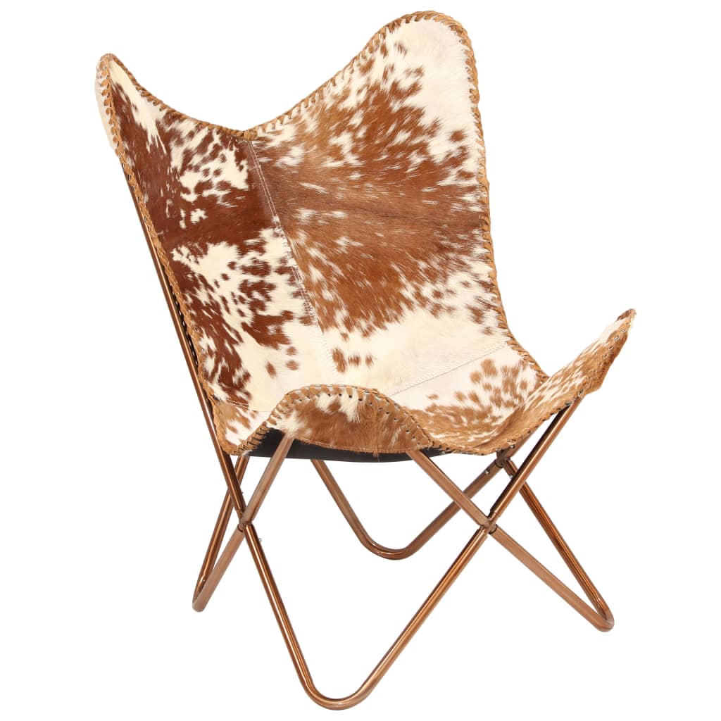 vidaXL Butterfly Chair Brown and White Genuine Goat Leather